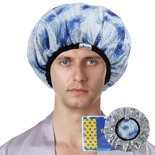 Years calm Shower Cap for Men, Waterproof & Heat-Retaining Hair Treatment Cap – Reusable Men’s Shower Cap with Foil Lining, Elastic Band, for Steam Care, Hair Mask & Oil Conditioning
