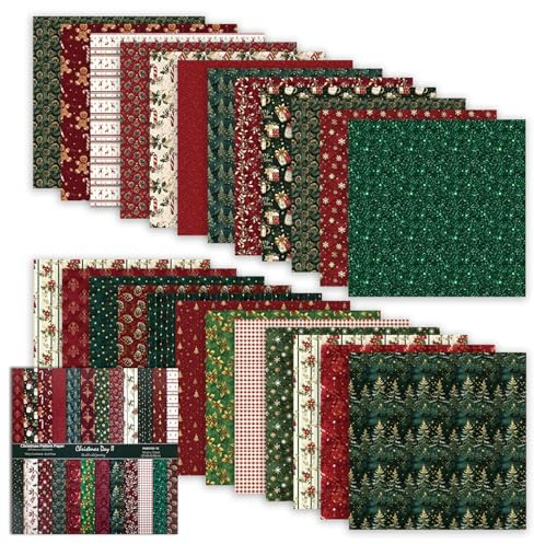 YCCOKJJ Scrapbook Papier Blumen Muster Motivpapier Doppel-seitiges Weihnachtsbaum Dekopapier mit 24 Muster 24 Blatt Designs Dekorpapier Scrapbooking Papier Motivpapier, Decoupage Papiere Papier(C)