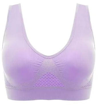 Hollowed-out breathable sports bra without steel rings, yoga running plus-size underwear for women(Purple,Medium)
