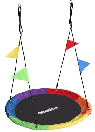 Relaxdays utomhus bo gunga för barn, justerbar, flaggväv, 120 cm diameter, upp till 100 kg, färgglad