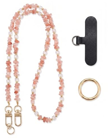KAKFEL Cuerda para Móvil de Cristal Natural Rosa 1 ud. Universal, Anti-pérdida para Colgar al Cuello, Manos Libres y Elegante para Mujer y Niña.