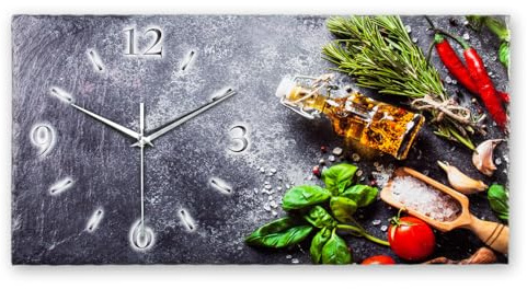 Kreative Feder Designer-Wanduhr Küchen-Kräuter aus Stein mit Zeigern aus gebürstetem Aluminium - Designeruhr aus Stein mit flüsterleisem Uhrwerk (Küchen-Kräuter, leises Funkuhrwerk)