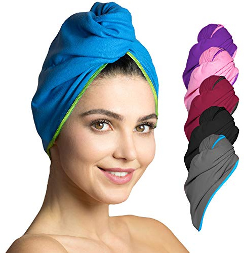 Hårturban mikrofiber - absorberande och snabbtorkande microfiber- speciell turbanhandduk och hårhandduk - 2 stycken (blå-grön)