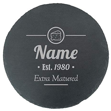 Personalised Engraved Round Slate Cheeseboard with Extra Matured Design, Personalise with Any Name and Year, Perfect for Any Cheese Lover for Any Occasion