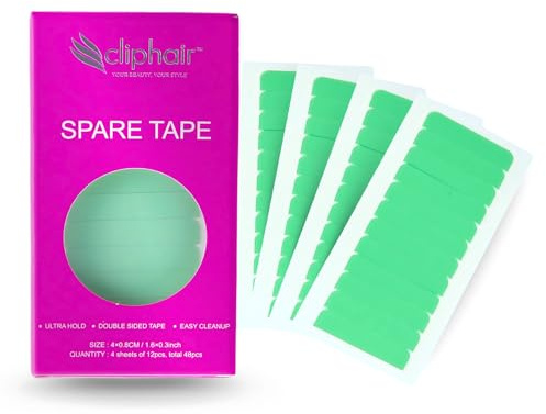 CLIPHAIR Tape Extension Tabs, Spare Tape Tabs for Hair Extensions, Pack of 48 Double Sided Hair Extension Tapes, Ultra Hold, Waterproof, Easy Clean Up