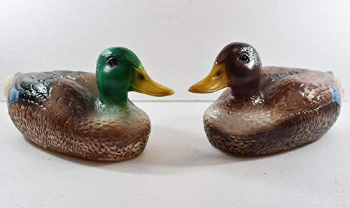 RAKSO Deko Tier Figur Gartenfigur Teichfigur schwimmente Ente und Erpel als Satz aus Kunststoff H 15-16 cm