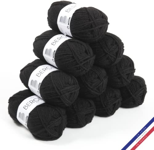 Bergère de France - BARISIENNE 7, Wolle set zum stricken und häkeln (10 x 50 g) - 100% Acryl - 6,5 mm - Weicher dicker runder Faden - Schwarz (TOUCAN)
