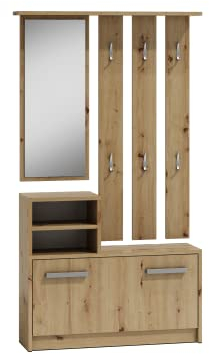 ADGO - Ensemble de Meubles de Couloir - Armoires, miroirs, cintres et Armoire à Chaussures - 6 cintres pour vêtements et Manteaux, vêtements de Couloir - pour Votre entrée (chêne Artisan)