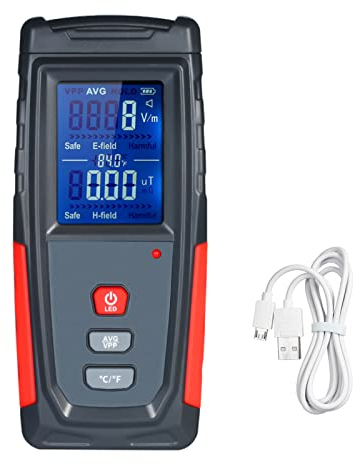 Geevorks Rilevatore di radioazione elettrica portatile a mano, misuratore di EMF con LCD digitale, USB (ricaricabile), rilevatore di campo elettrico ad alta precisione per ufficio e casa