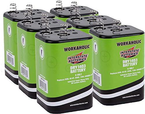Interstate Batteries 6V HD Lantern Flashlight Battery (6-Pack) 6 Volt 7000 mAH Square Shape Beam Light (Spring Terminals) Camping, Hiking, Household, Lamps, Outdoors (DRY1403)