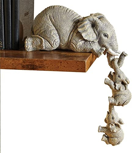 YWHWLX 3-teiliges Set Elefanten-Regalsitzer, Mutter Elefant hängende Baby-Elefanten, Kaminsims, Dekoration, Elefantenstatue, Skulptur, Harzfiguren für Heimdekoration-Elefant
