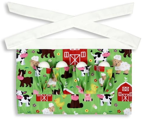 Chicken Egg Collecting Apron for Kids, 4 Pocket Barnyard Farm Egg Apron