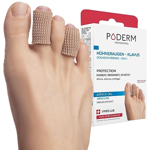 PODERM - ZEHENSCHUTZ HÜHNERAUGE/CALLUS GEL ARNIKA PATENTIERT - Lindert sofort den Schmerz - Verhindert Hornhautbildung - 100% natürliche Wirkstoffe - Nachgewiesene Wirksamkeit - Swiss Lab