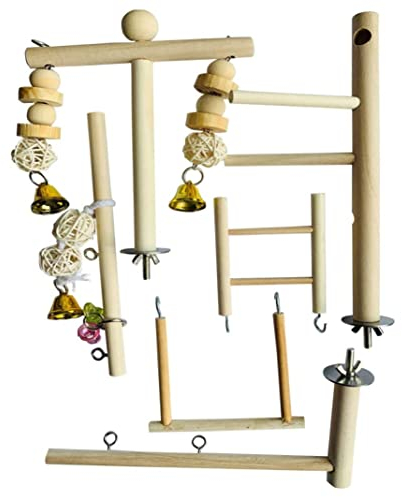 Papagei Spielstand Vogel Spielplatz Waldbarsch Gymnastik Laufstall mit Leiter Schaukel - Spielstand Übungsspielzeug Käfig Zubehör für Haustier Nymphensittiche