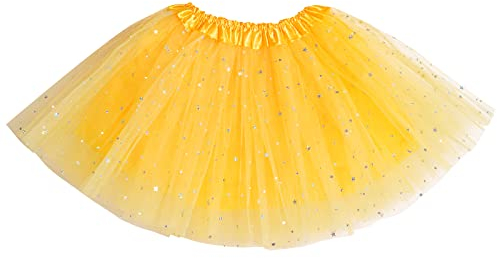 baotongle Tütü Star Minirock Tüllrock Ballettrock Prinzessin Tüllrock für Karneval Geburtstag Halloween Party Mädchen Gelb