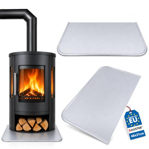 BAUSTER® Verzinkt Ascheblech Bodenblech 48x31cm Bodenschutz für Feuerstellen Ofenblech Schmutzblech Kaminplatte Ofen Kaminofen Bodenplatte Robust
