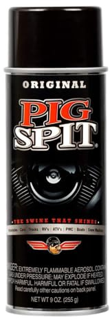 PIG SPIT Original, Glanz für Motoren, Zierleisten, Reifen und Vinyl, stellt verblassten schwarzen Kunststoff wieder her, 266 ml, 1 Stück