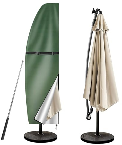 wiipara Parasol Cover with Rod, Parasol Protective Cover fit for Waterproof UV-Block Windproof Large Umbrella Cover with Zip and Storage Bag for Garden Outdoor (Green, 205x25x57/48(bottom) cm)