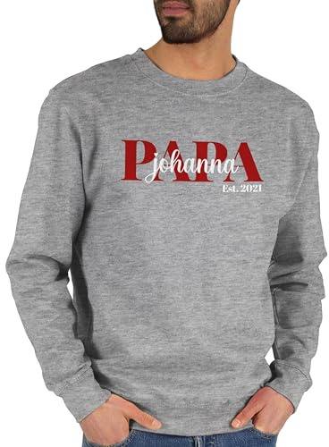 Sweater Pullover Sweatshirt Herren Damen - zum Vatertag - Papa Schriftzug Namen Tochter Sohn Datum - XL - Grau meliert - personalisierte Geschenke Vatertagsgeschenk Vater Pulli dad väter Baumwolle