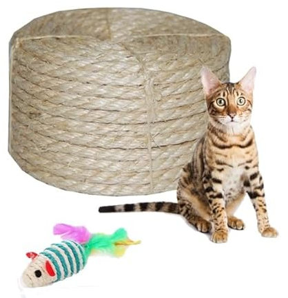Sisal Rope 40m x 6mm Perfect for Cat Scratcher Post Replacement Rope - Toy included
