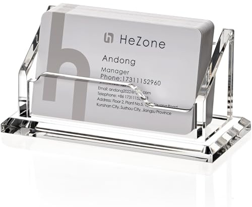 HeZone Acrylic Card Holder Clear Horizontal Business Card Organizer Stand for Desk 1 Slots Business Cards Stand for Women and Men,Office Desk Accessories,Organize 50 Cards-1 Pack