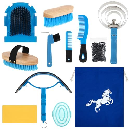 Abbylike 12 Pieces Horse Grooming Kit Equine Care Brushes,Blue