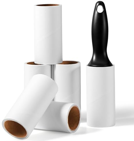 Vinabo Rullo Peli Animali, Spazzola Levapelucchi, Rullo Togli Peli Animali 6 Rotoli + 1 Manico Rullo 360 Fogli Totale Stick Mega Value Set,Lint Roller per Vestiti, Capelli, Pelo di Cane, Pelo di Gatto