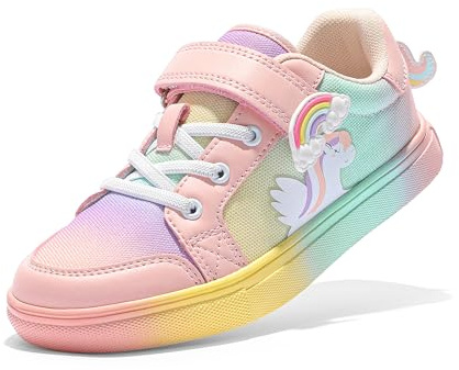 DREAM PAIRS Girls Fashion Trainers Slip-On (Little/Big Kids) - Lightweight Mesh Gym & School Shoes for Girls, Protective Toe,Size 10 Little Kid,Rainbow/Pink,SDFS2308K
