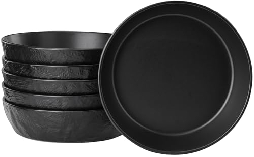 Navaris Platos hondos - 6x Platos de Ceramica Gres para Pasta Sopa Ensalada - Juego de Platos Hondos 20 cm - Apto para Microondas Lavavajillas y Horno - Platos hondos negros carbon