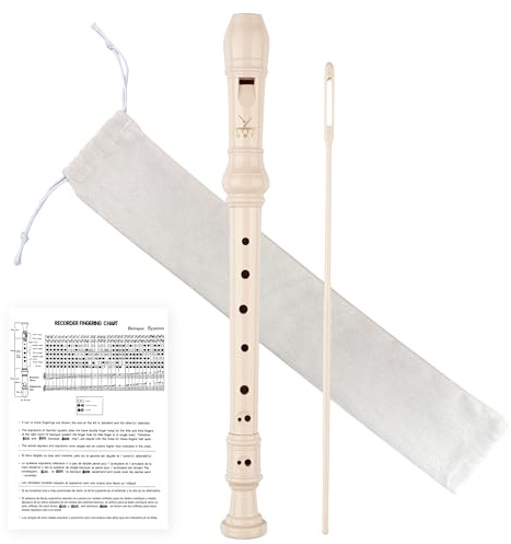 YONTY Soprano Recorder 8-Hole Instrument for Beginners Kids Students, Baroque Style C Key Flute with Cleaning Rod & acking Bag for Education & Entertainment - Beige