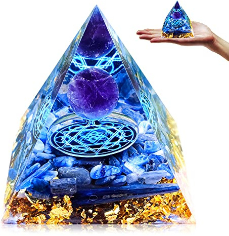 HINATAA Piramide di Orgonite, Cristalloterapia Pietre Sfera di Ametista, Pietre Chakra di Cristallo Tigre, Dell'albero Vita Piramidi Energetiche, Chakra Healing Meditazione Yoga (D)