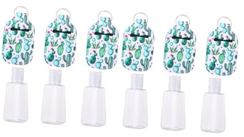 Ipetboom 6sets Cute Keychain Bottle Holders Neoprene Carriers Empty Flip-cap Bottles for Travel Cactus Pattern