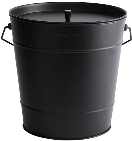 Morsø Ascheimer – Ascheeimer feuerfest, Eimer mit Deckel aus pulverlackiertem Stahl, Asche-Behälter im cleanen Design für Innen und Außen, 30 x 31,5 cm, 13 Liter, Schwarz matt