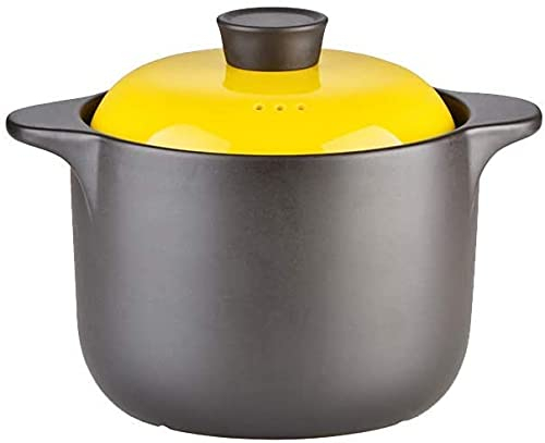 SUNMME Olla de gres para Cocina, Cacerola para Sopa con Tapa, Sopa/Olla de Barro con Doble asa y Tapa Amarilla, Utensilios de Cocina de cerámica, Redondo-2,5 L