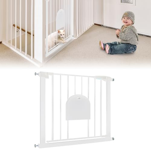 LARS360 Treppenschutzgitter ohne Bohren, Türschutzgitter mit Torbogen für Haustiere, Selbstschließende Treppengitter, Schwenkbar, Metall Treppengitter für Baby und Haustiere, 75-85cm weiß