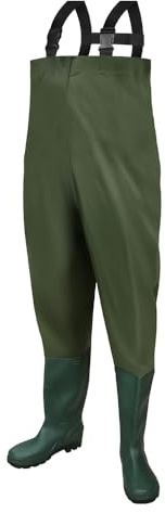 Daromigo Watpants herr vattentäta, fiskebyxor herr 70D PVC material med stövlar, hållbara vadarbyxor neopren för fiske, vattensport och utomhusäventyr, Grön, 46/47XXL