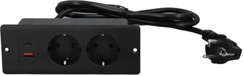 Einbau-Steckdosenleiste, 2 Ausgänge, Einbausteckdose mit USB-C- und USB-A-Anschluss, PD 20 W Schnelllade-Einbausteckdose mit 1,5 M Kabel, Schwer Entflammbares PC, für