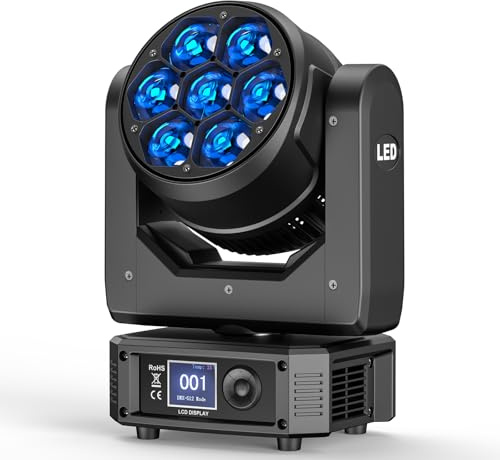 7X40W Lyre LED Jeux de Lumière Fonction Zoom Effet Wash Éclairage scénique Rotative à Tête Mobile Lampe de Scène RGBW Moving Head pour mariage Fête Théâtre DJ Disco Éclairage
