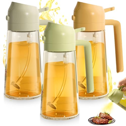 3 Stück Ölsprüher für Speiseöl, 2 in 1 öl Sprühflasche 470ml Sprühflasche für Speiseöl, Olivenöl Spenderflasche KöNnen ölspray und Gießen Zum Kochen, Grillen, Küche, Heißluftfritteuse, Backen, Salat