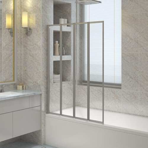 NRG 850x1400mm 4 Panel Folding Bath Screen Chrome Framed Bathroom | Bath Screens, Safety Glass, Durable, Easy to Clean
