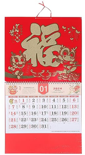 LALAFINA Wandkalender Hängend Chinesischer Kalender Mondkalender Jahreskalender Kalenderplaner Zum Aufhängen Für Büro Und Wohnheim