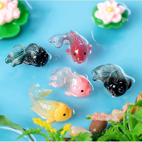 MAOMIA Lot de 20 figurines miniatures en résine pour aquarium - Décoration de jardin féérique - Mini poissons rouges - Décoration de paysage