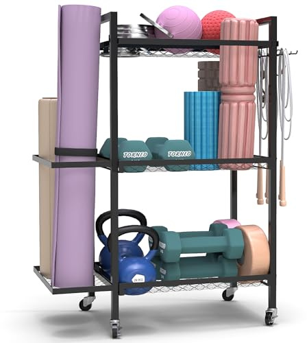 ZEMBSOYA Yogamatte Aufbewahrung Sportmatte Übung Ausrüstung Lagerung Korb Trainingsgeräte Yogamatte Fitness Hantel organisieren Regal Korb Lagerung Rack Trolley