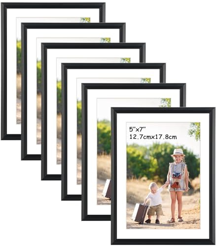 Ditwis Black 7x5 Photo Frame with Mat - Set of 6, 8x6 Picture Frames without Mat, Suitable for Bedrooms, Living Rooms - Wall and Table Display