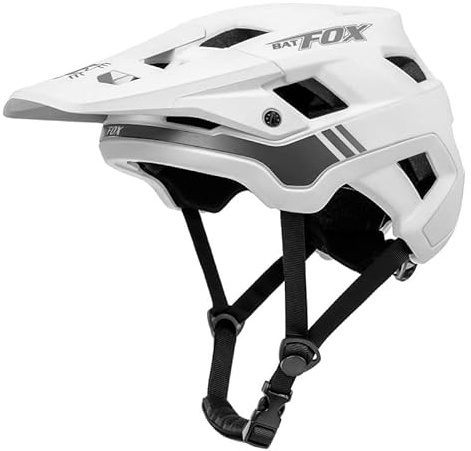 Batfox Casco de bicicleta, ligero y cómodo, casco de bicicleta de montaña, casco de skateboard con visera, cascos transpirables para hombres, mujeres, adultos, jóvenes, ajustables en tamaño (blanco, L