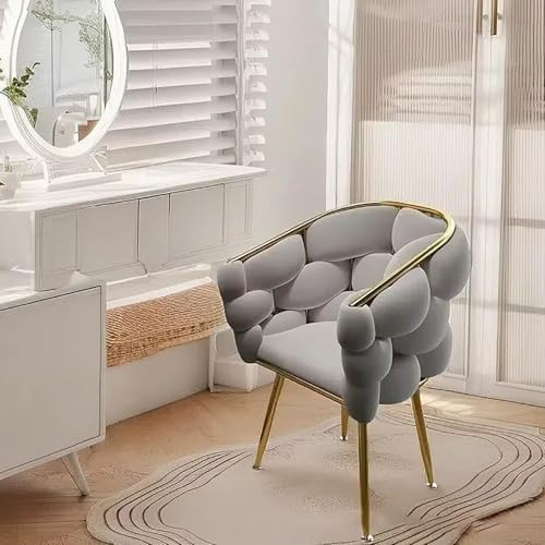 KHUKHU Petit Fauteuil d'appoint for Salon, Jolie Coiffeuse avec Dossier Salle Maquillage, Bureau rembourré en Forme Coquille invités Moderne(Gray)