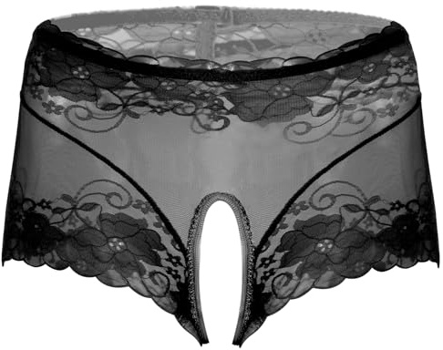 AIEOE underkläder kvinnor kvinnor transparent boxershorts mjuk spets underkläder sexiga trosor Ouvert trosor, svart, XL