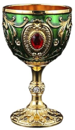 Ronyme Agua con Relieve Retro, pequeña Metal para Beber, Vino Europea, Mini cáliz para Bar, hogar, champán, Aniversario, Vacaciones, Verde Dorado