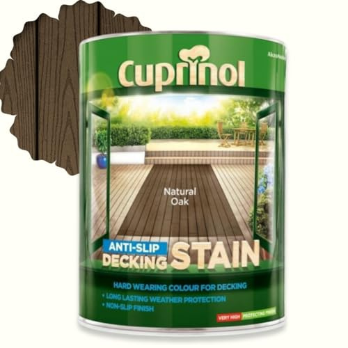 AOC24 Anti Slip Decking Stain 2.5L & 5L – Water-Based Exterior Wood Finish with Mould Protection, Anti-Slip Micro Beads, Algae Resistant, Fast Drying, Rich Colour (Natural Oak, 5 Litre)