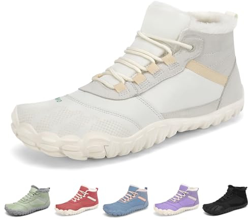 SAGUARO Mujer Invierno Botas Barefoot, Zapatillas Minimalistas Cálidas para Nieve y Senderismo, Uso Diario y Entrenamiento Beige, Gr.41